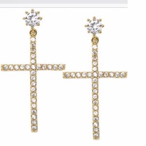Cubic Zirconia Pave Cross Drop Earrings